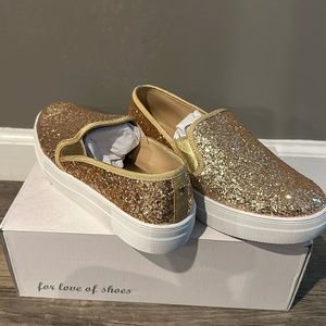 Fever sole gold glitter slip on shoes. New in box!